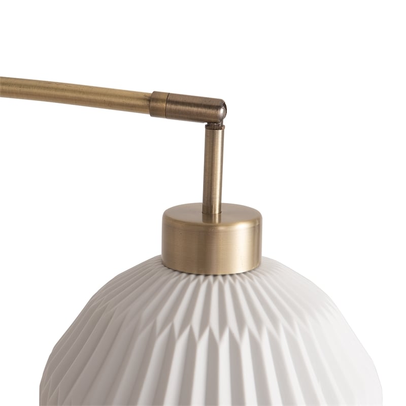 Moraga 3-Light Arc Floor Lamp in Brass with Bone Porcelain Shades