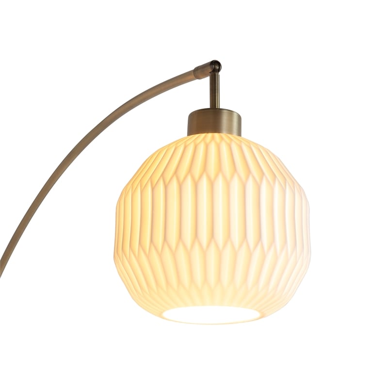 Moraga 3-Light Arc Floor Lamp in Brass with Bone Porcelain Shades