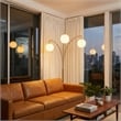 Moraga 3-Light Arc Floor Lamp in Brass with Bone Porcelain Shades