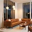 Moraga 3-Light Arc Floor Lamp in Brass with Bone Porcelain Shades