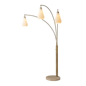 Concord Bone Porcelain Shade 3 Light Arc Floor Lamp - 85 Weathered Brass & Walnut Dimmer Switch