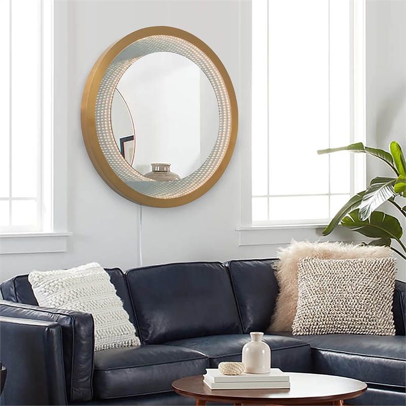 Starfall Vanishing Infinity LED Round Wall Mirror in Brass