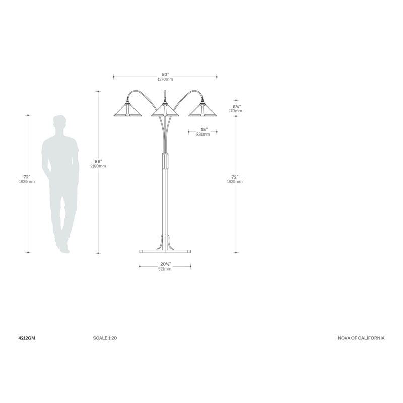 Natural Mica 3 Light Arc Floor Lamp - 86 Charcoal Gray Wood Gunmetal