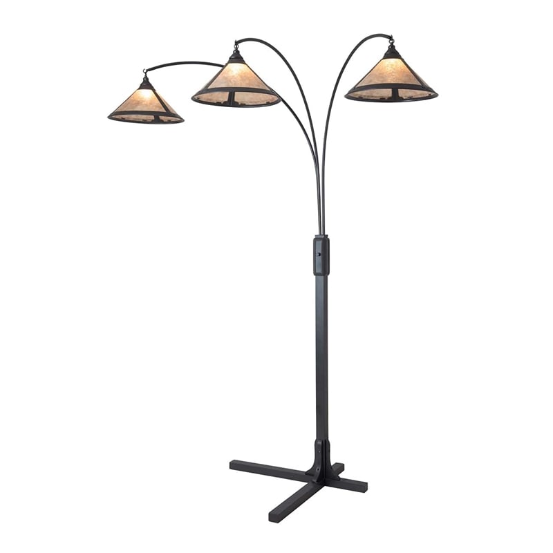 Natural Mica 3 Light Arc Floor Lamp - 86 Charcoal Gray Wood Gunmetal