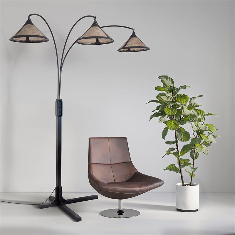 Natural Mica 3 Light Arc Floor Lamp - 86 Charcoal Gray Wood Gunmetal