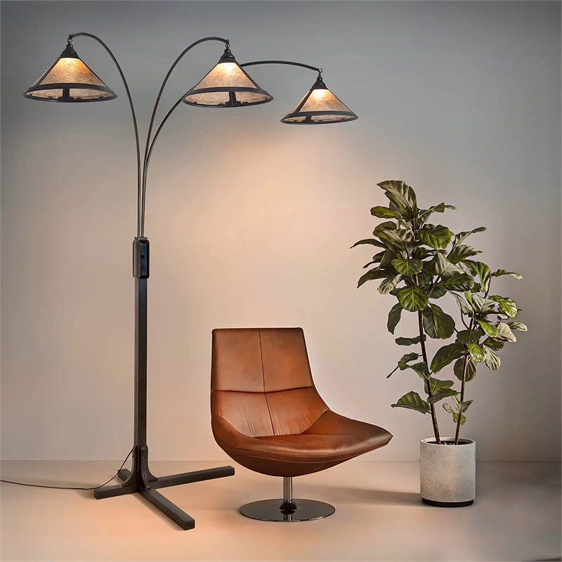 Natural Mica 3 Light Arc Floor Lamp - 86 Charcoal Gray Wood Gunmetal