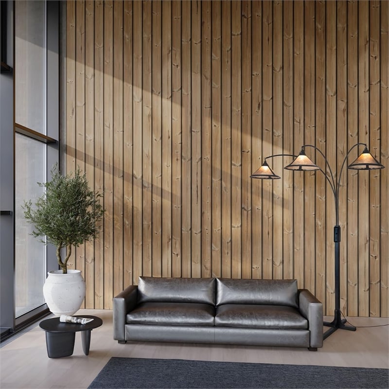 Natural Mica 3 Light Arc Floor Lamp - 86 Charcoal Gray Wood Gunmetal