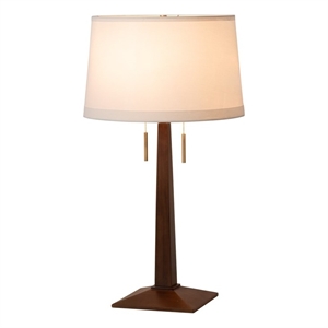 taper table lamp - dark walnut wood finish white linen shade