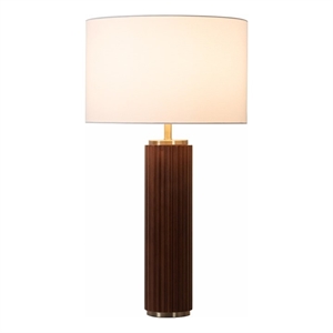 tambo table lamp - wood finish weathered brass white linen shade