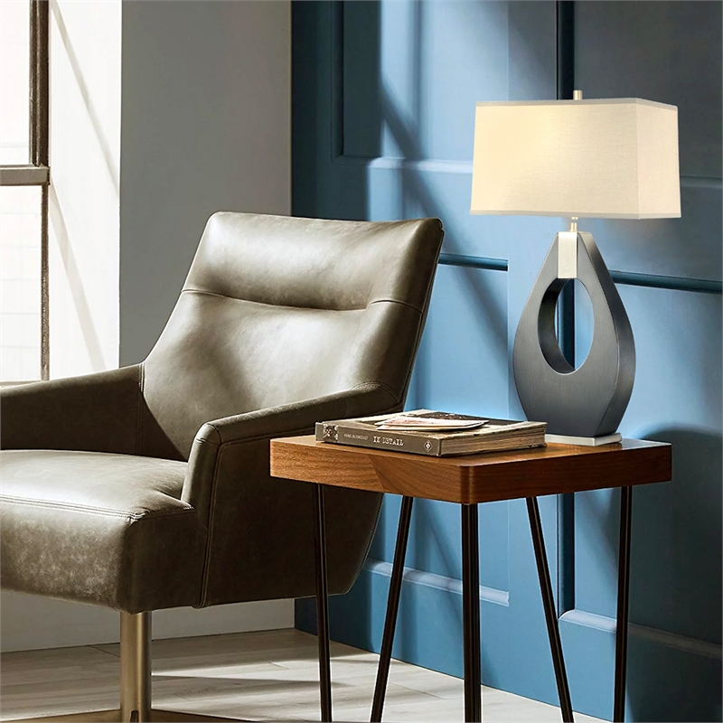 Pearson Table Lamp - 30 Pecan Wood and Brushed Nickel 3-Way Rotary Switch