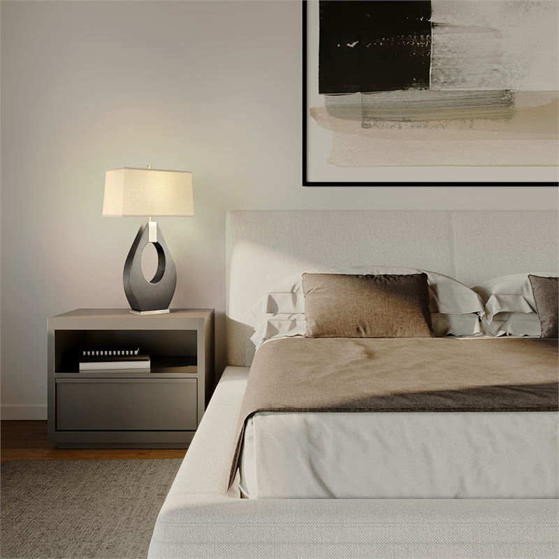 Pearson Table Lamp - 30 Pecan Wood and Brushed Nickel 3-Way Rotary Switch