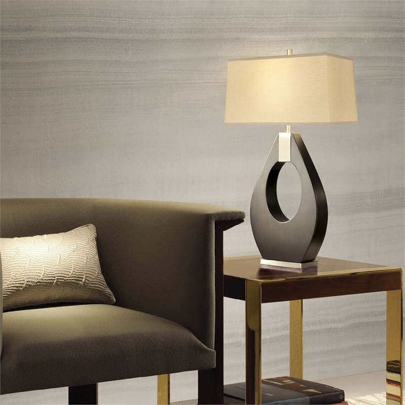 Pearson Table Lamp - 30 Pecan Wood and Brushed Nickel 3-Way Rotary Switch