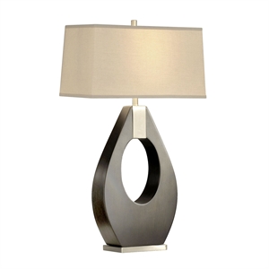 pearson table lamp - 30 pecan wood and brushed nickel 3-way rotary switch