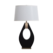Pearson Table Lamp - Ebony Wood Weathered Brass White Cotton-Linen Shade