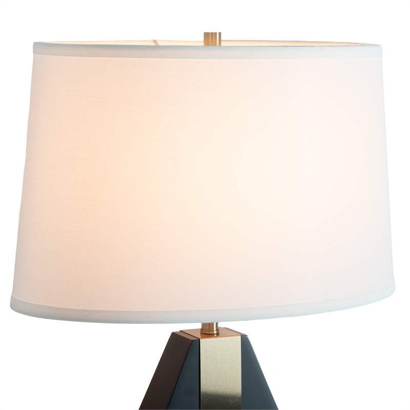 Pearson Table Lamp - Ebony Wood Weathered Brass White Cotton-Linen Shade