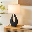 Pearson Table Lamp - Ebony Wood Weathered Brass White Cotton-Linen Shade
