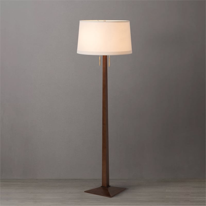 Taper Floor Lamp - Dark Walnut Wood Finish Weathered Brass
