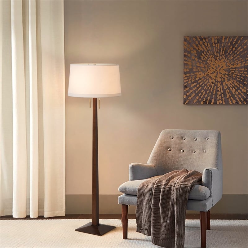 Taper Floor Lamp - Dark Walnut Wood Finish Weathered Brass