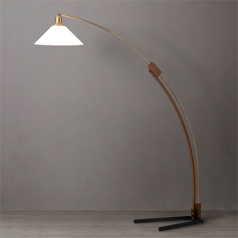 Melmar Arc Floor Lamp - Weathered Brass and Walnut Dimmer Switch V-base