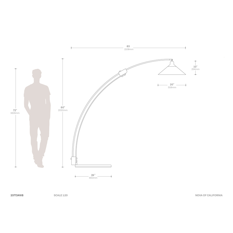 Melmar Arc Floor Lamp - Weathered Brass and Walnut Dimmer Switch V-base