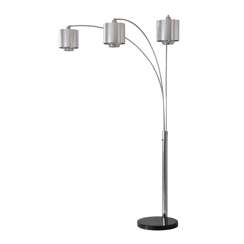 Marilyn 3 Light Arc Floor Lamp - 90 Polished Chrome & Mylar/Crystal Shades