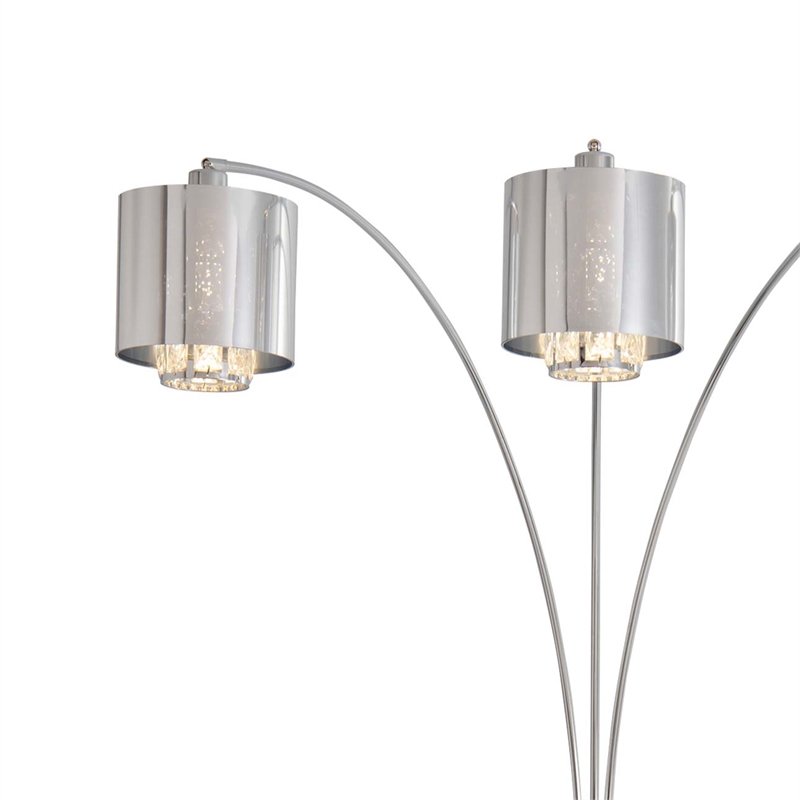 Marilyn 3 Light Arc Floor Lamp - 90 Polished Chrome & Mylar/Crystal Shades