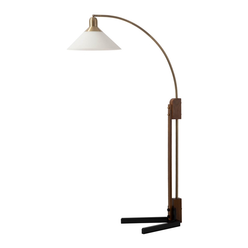 Melmar Chairside Arc Floor Lamp Weathered Brass and Walnut Dimmer Switch V-Base