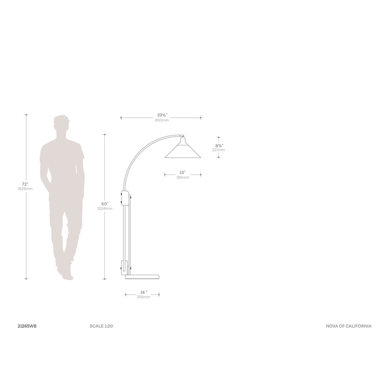 Melmar Chairside Arc Floor Lamp Weathered Brass and Walnut Dimmer Switch V-Base