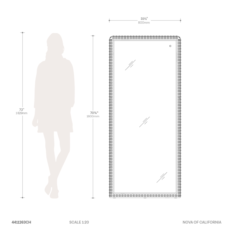 Marilyn Illuminated Leaner Floor Mirror - 71 Chrome On/Off Switch