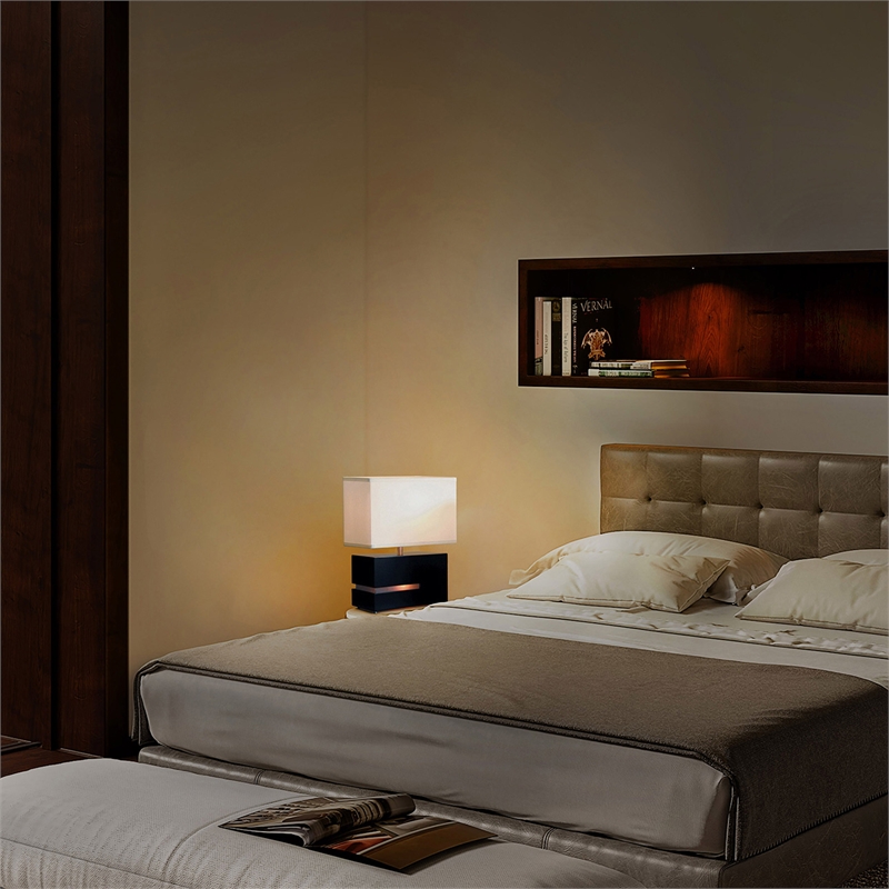 Zen Reclining Table Lamp with Nightlight - 20 Espresso Wood Brushed Nickel