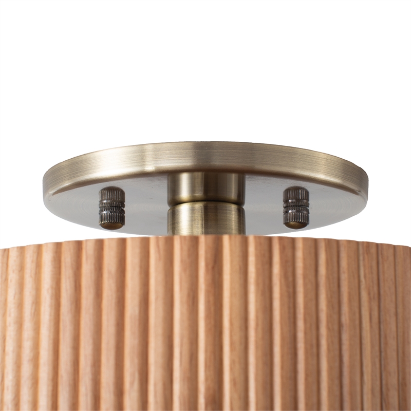 Tambo Semi-Flush Mount Ceiling Light - Natural Ash Wood Finish Weathered Brass
