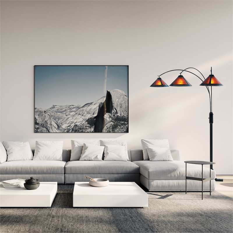 natural mica 3 light arc floor lamp - 86 espresso wood bronze