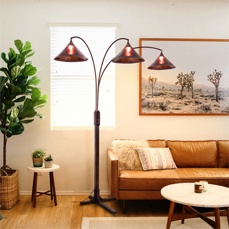 natural mica 3 light arc floor lamp - 86 espresso wood bronze