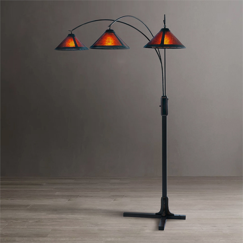 natural mica 3 light arc floor lamp - 86 espresso wood bronze