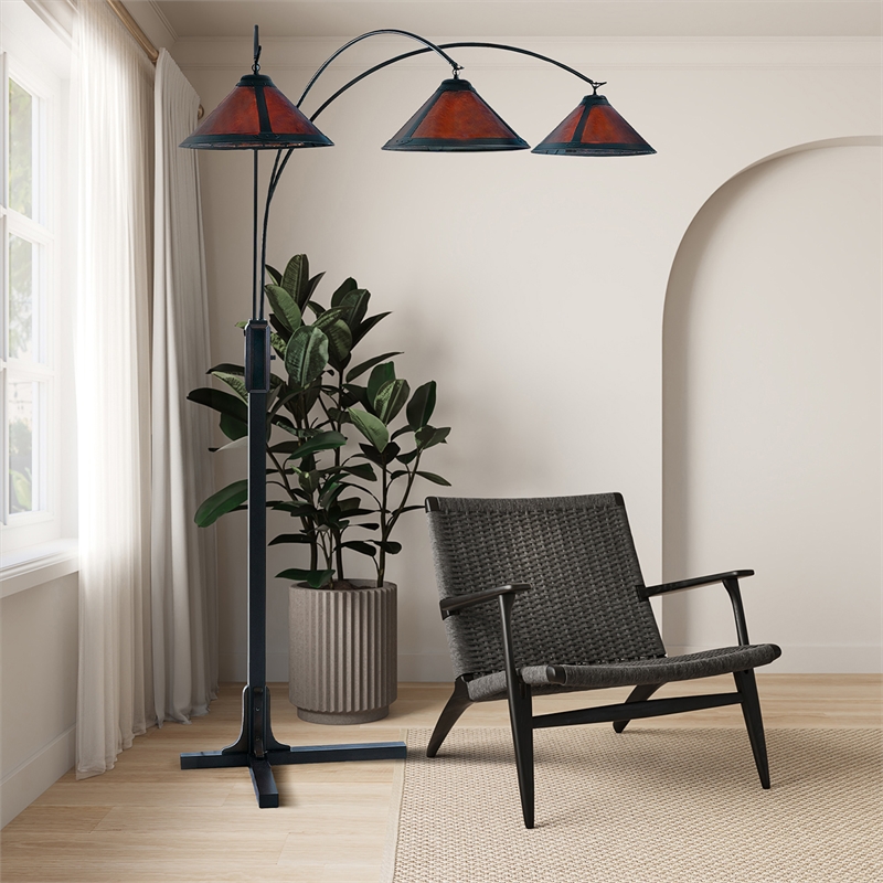 natural mica 3 light arc floor lamp - 86 espresso wood bronze