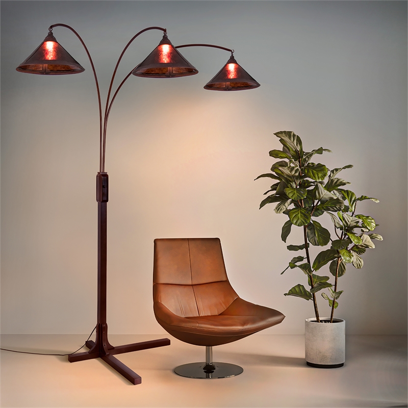 natural mica 3 light arc floor lamp - 86 espresso wood bronze