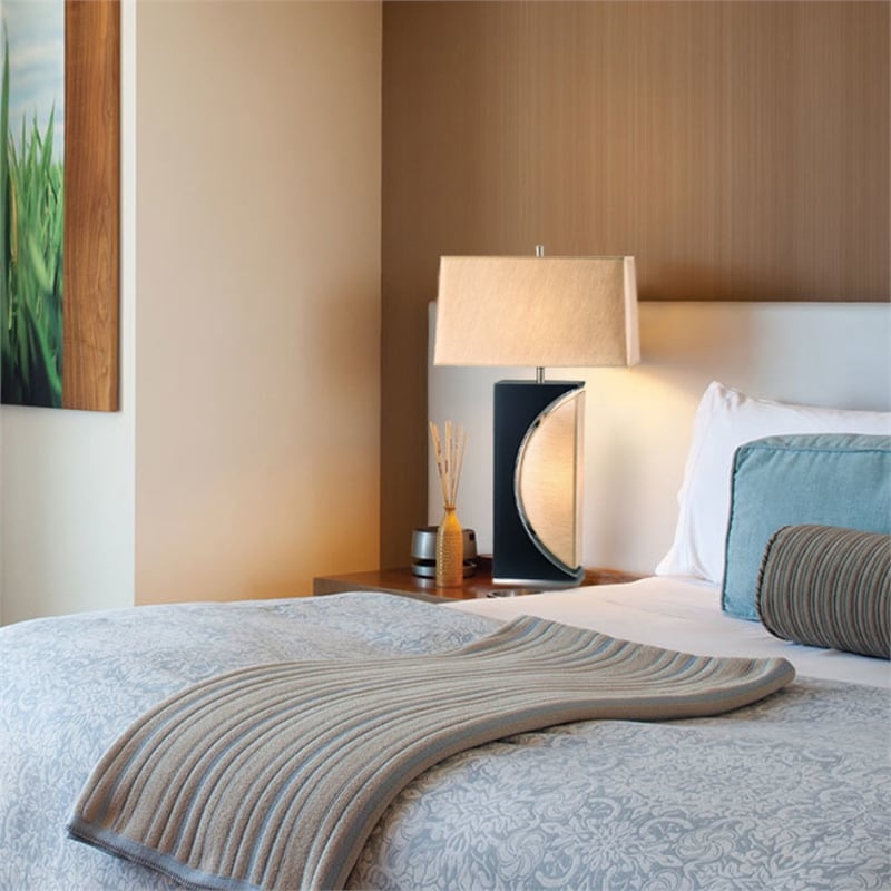 Half Moon Table Lamp with Nightlight feature 30 Dark Brown and Brushed Nickel