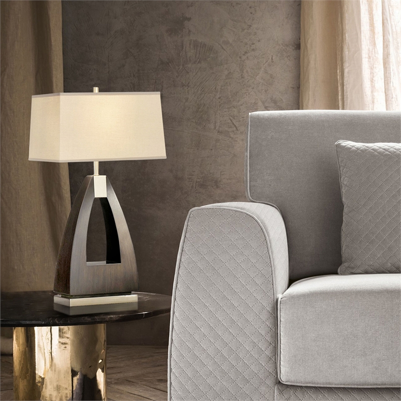Trina Table Lamp - 30 Pecan Wood Brushed Nickel 3-way Rotary Switch
