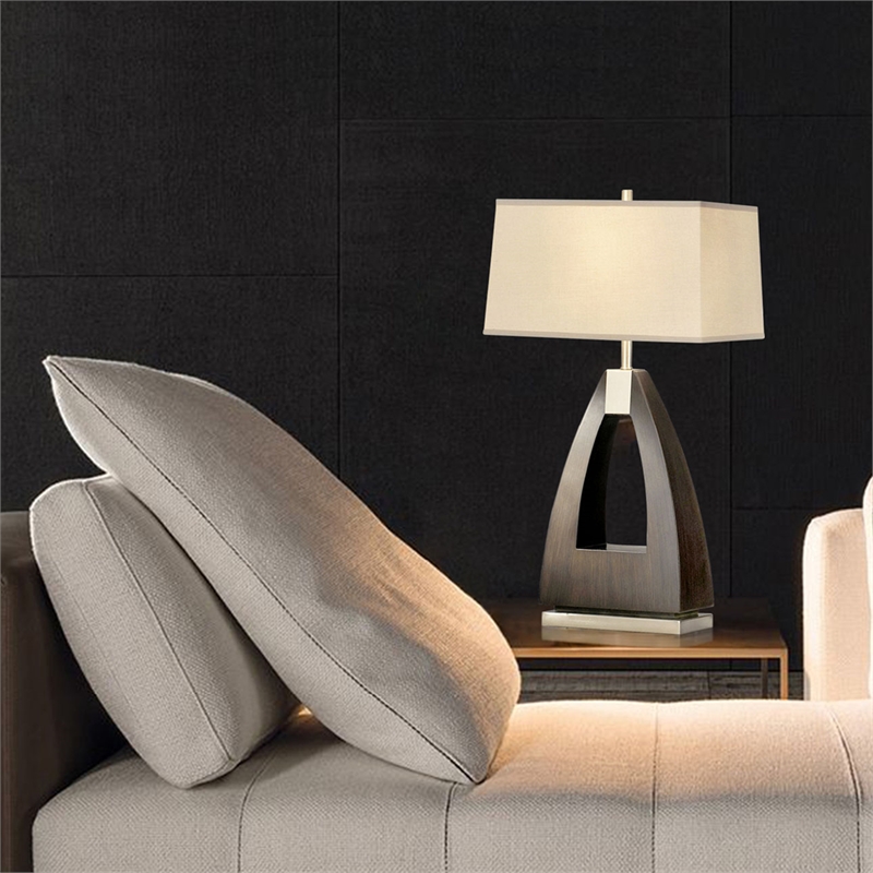 Trina Table Lamp - 30 Pecan Wood Brushed Nickel 3-way Rotary Switch