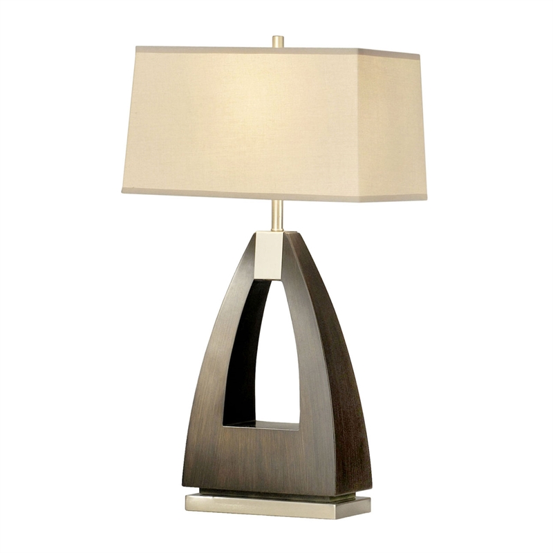 Trina Table Lamp - 30 Pecan Wood Brushed Nickel 3-way Rotary Switch