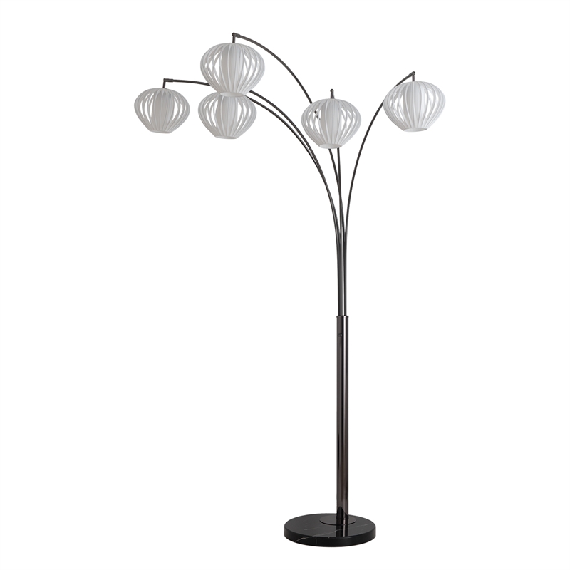 Bloom 5-Light Arc Floor Lamp in Black Nickel with Black Marble Base