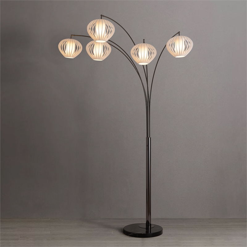 Bloom 5-Light Arc Floor Lamp in Black Nickel with Black Marble Base