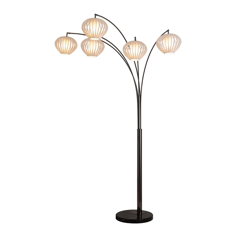 Bloom 5-Light Arc Floor Lamp in Black Nickel with Black Marble Base