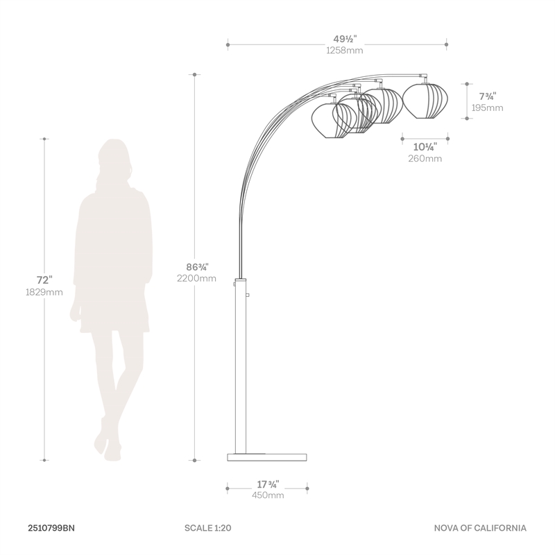 Bloom 5-Light Arc Floor Lamp in Black Nickel with Black Marble Base