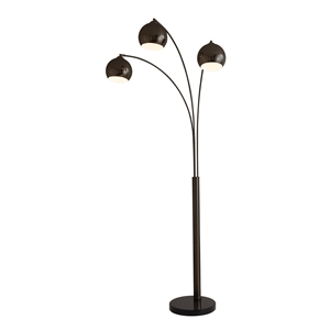 Triplet 3-Light Arc Floor Lamp - Black Nickel Marble Base Dimmer