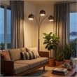 Triplet 3-Light Arc Floor Lamp - Black Nickel Marble Base Dimmer