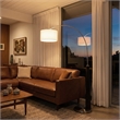 Taper 1-Light Arc Floor Lamp - Black Wood Nickel Cotton Shade Dimmer