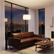 Taper 1-Light Arc Floor Lamp - Black Wood Nickel Cotton Shade Dimmer