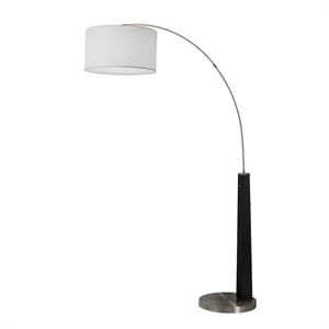 Taper 1-Light Arc Floor Lamp - Black Wood Nickel Cotton Shade Dimmer
