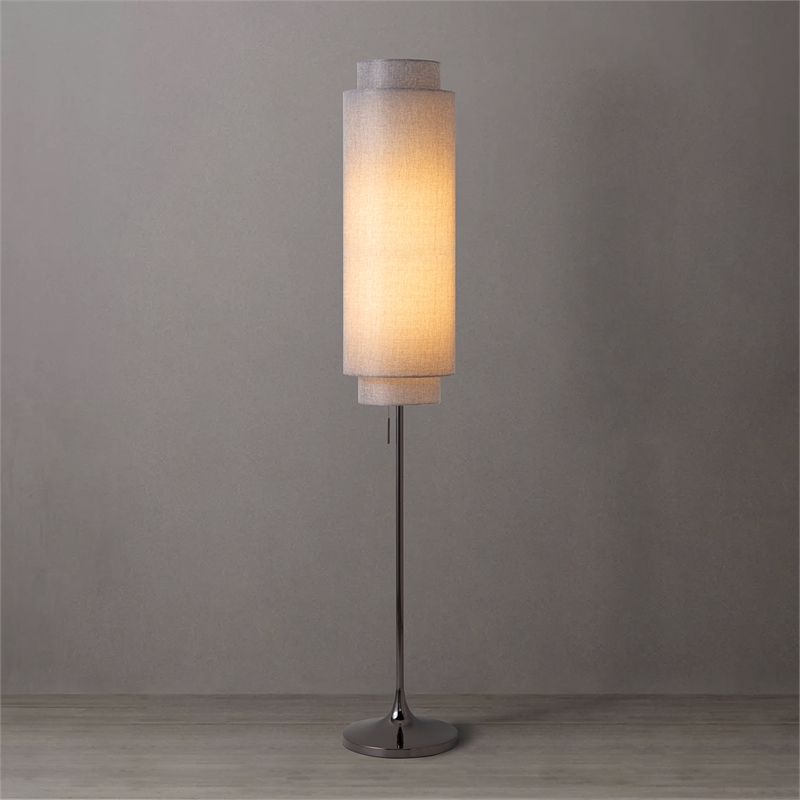 Lollipop Floor Lamp in Cashmere Gray with Double-Stacked Linen Shade